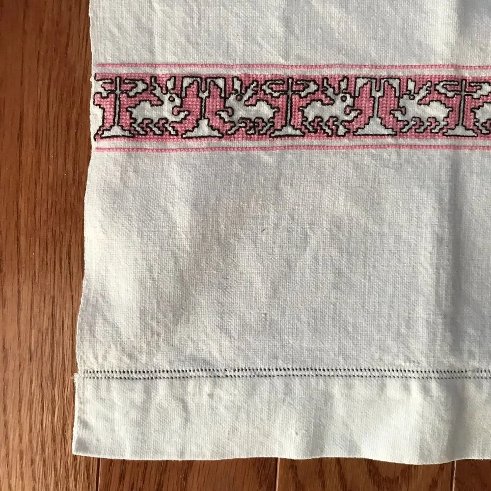 Kitchen Linen Towel Bunny Rabbit  Runner Spring Cross Stitch 22 x 53 Easter